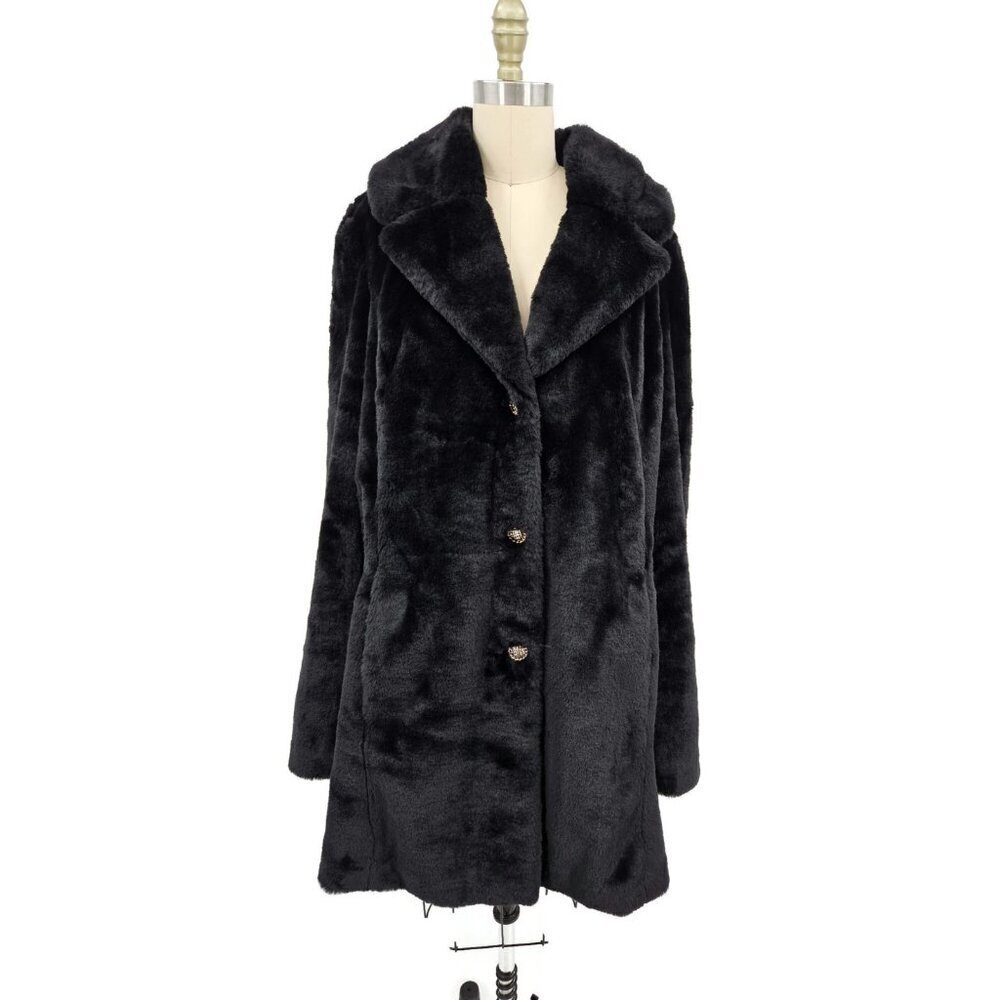 Karl Lagerfeld Black Faux Fur Longline Coat Womens L  Jacket